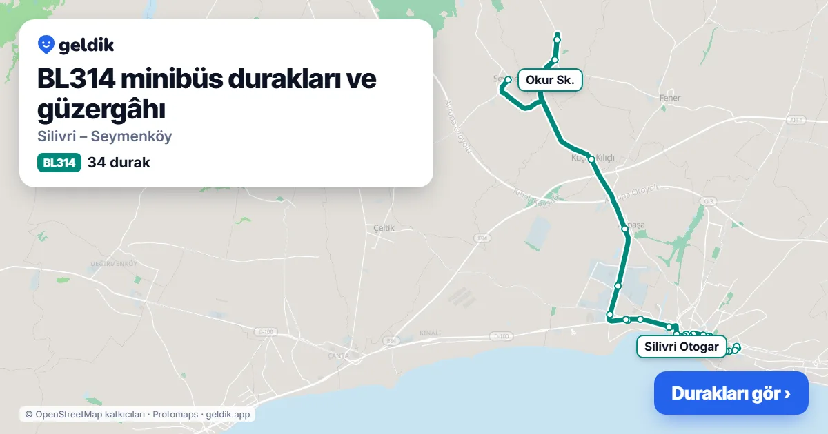 BL314 minibüs güzergâhı haritası: 34 durak