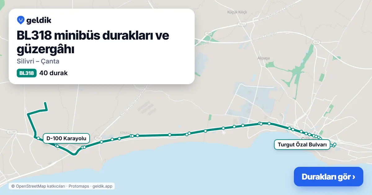 BL318 minibüs güzergâhı haritası: 40 durak