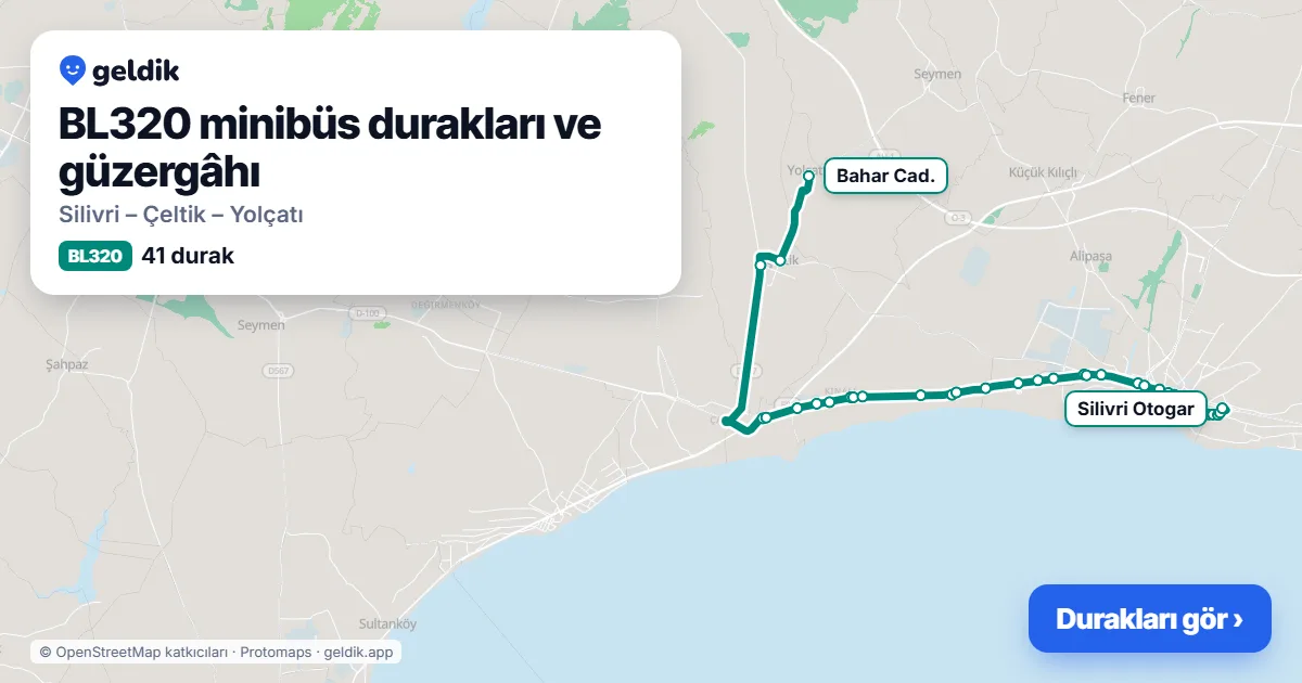 BL320 minibüs güzergâhı haritası: 41 durak