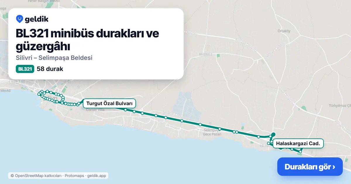 BL321 minibüs güzergâhı haritası: 58 durak