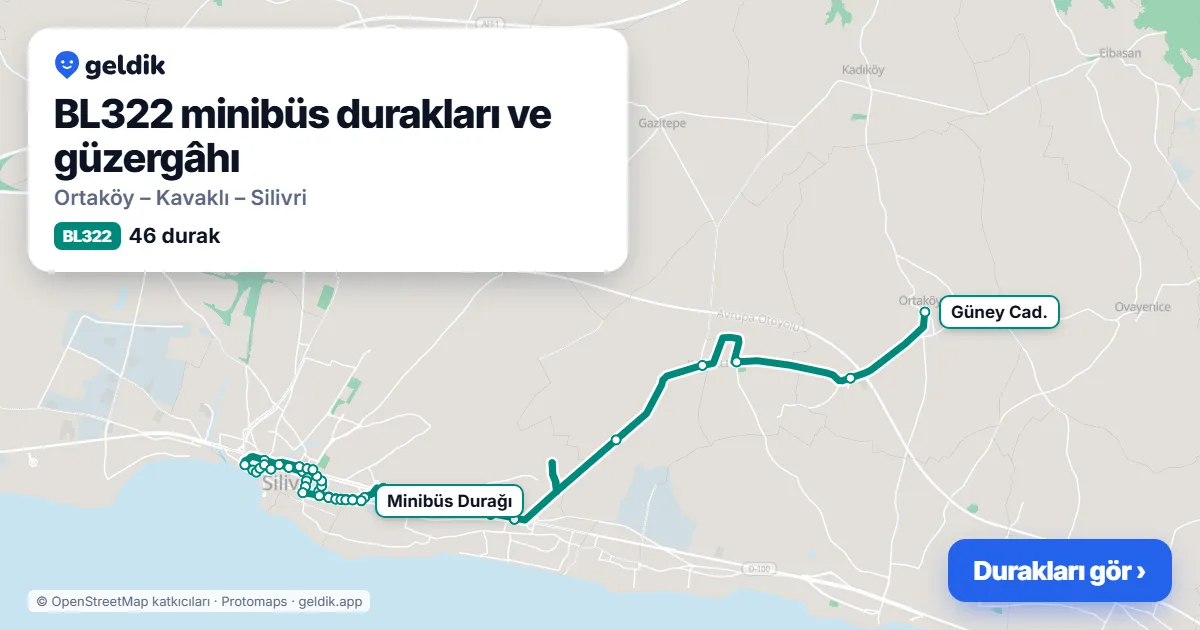 BL322 minibüs güzergâhı haritası: 46 durak