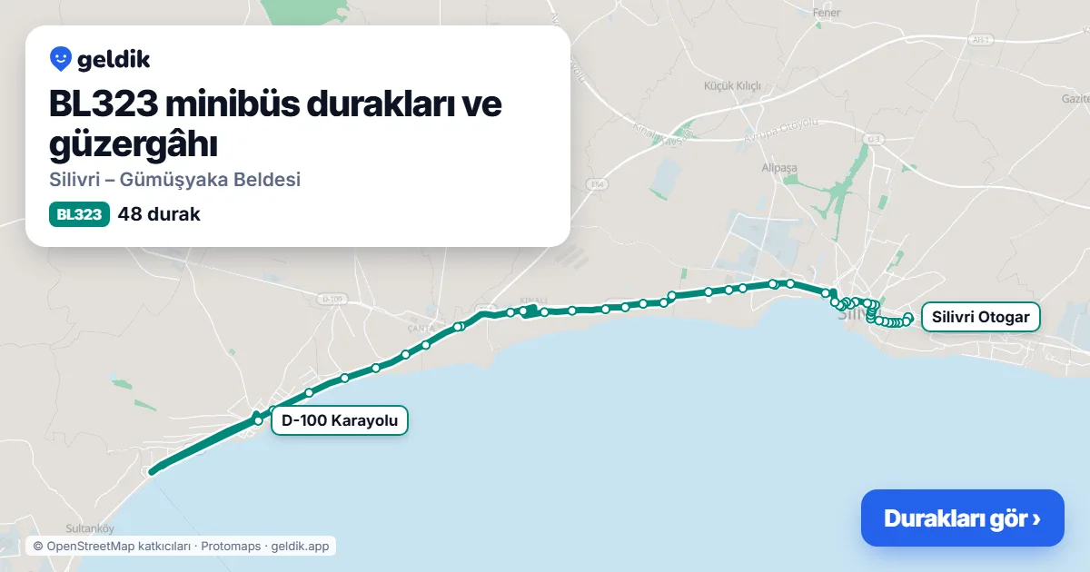 BL323 minibüs güzergâhı haritası: 48 durak