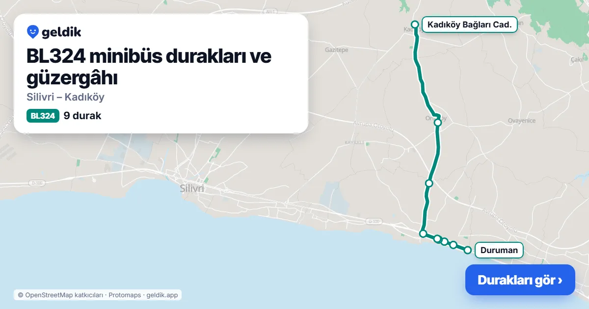 BL324 minibüs güzergâhı haritası: 9 durak