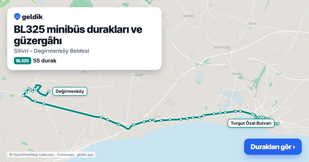 BL325 minibüs güzergâhı haritası: 55 durak