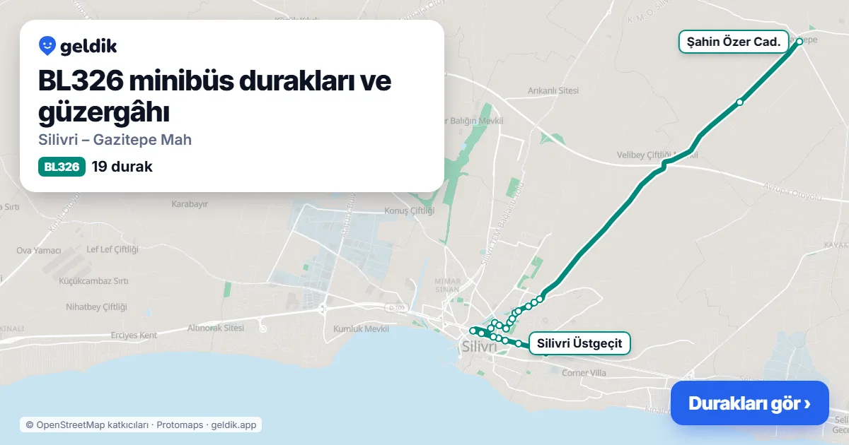 BL326 minibüs güzergâhı haritası: 19 durak