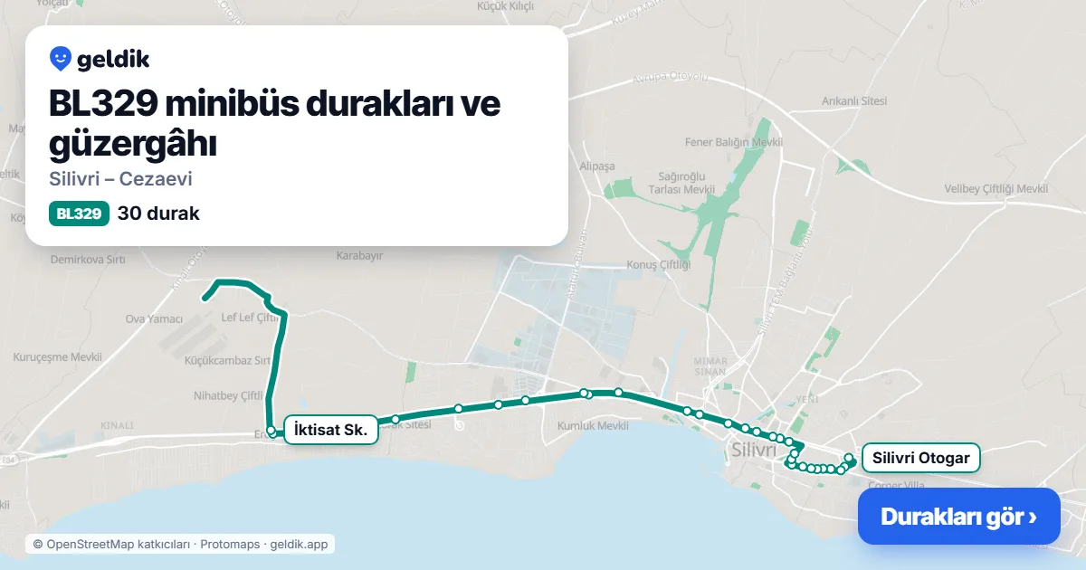 BL329 minibüs güzergâhı haritası: 30 durak