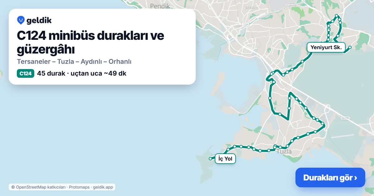 C124 minibüs güzergâhı haritası: 45 durak