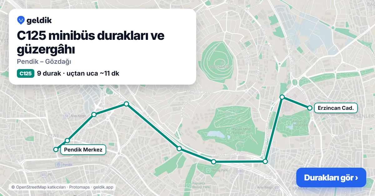 C125 minibüs güzergâhı haritası: 9 durak