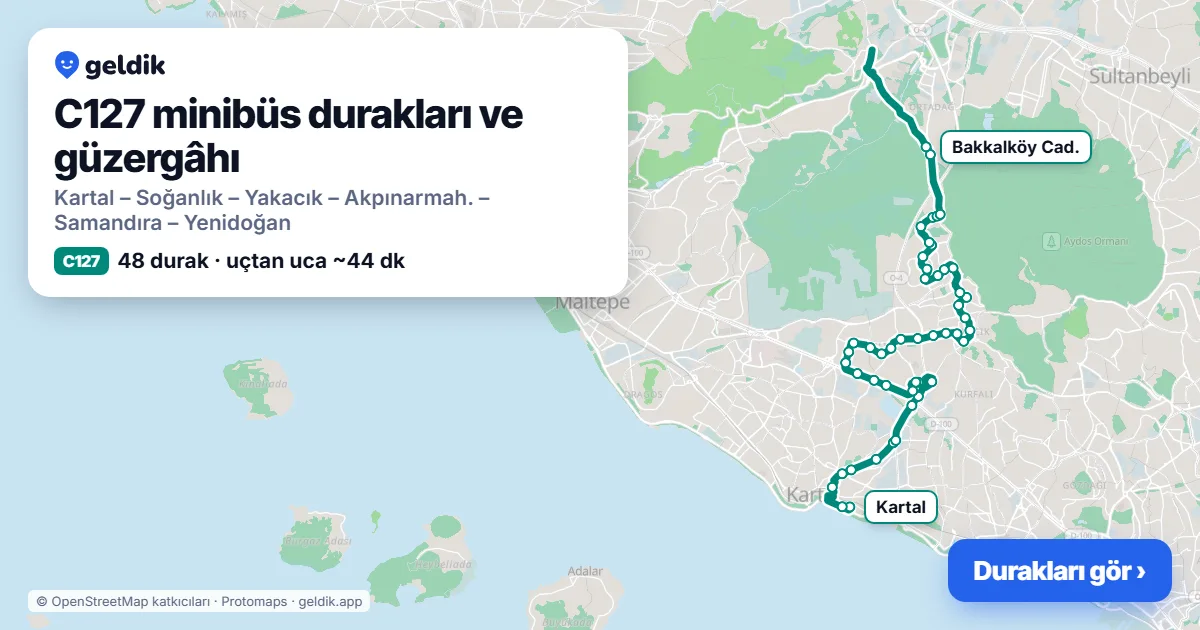C127 minibüs güzergâhı haritası: 48 durak