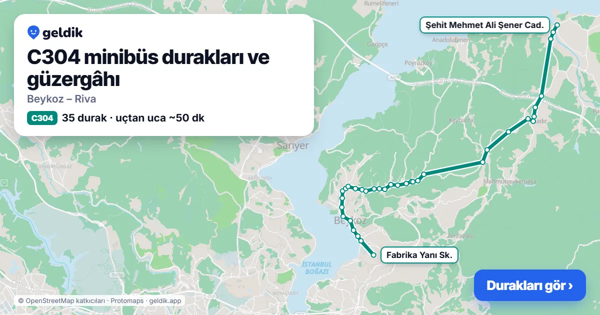 C304 minibüs güzergâhı haritası: 35 durak