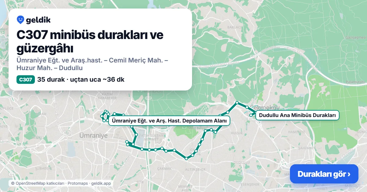 C307 minibüs güzergâhı haritası: 35 durak