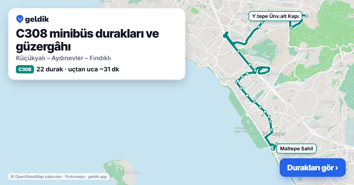 C308 minibüs güzergâhı haritası: 22 durak