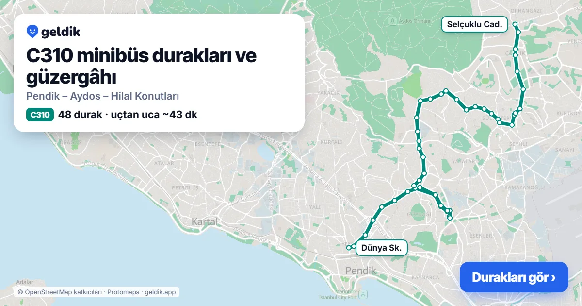 C310 minibüs güzergâhı haritası: 48 durak