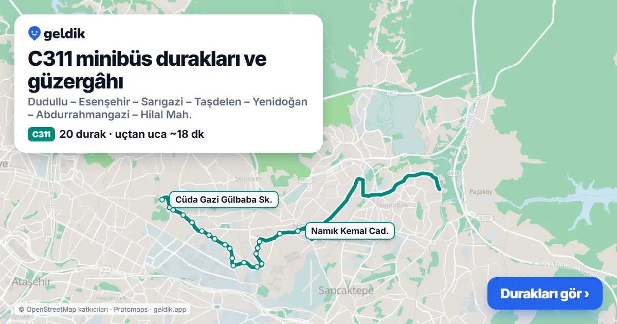 C311 minibüs güzergâhı haritası: 20 durak