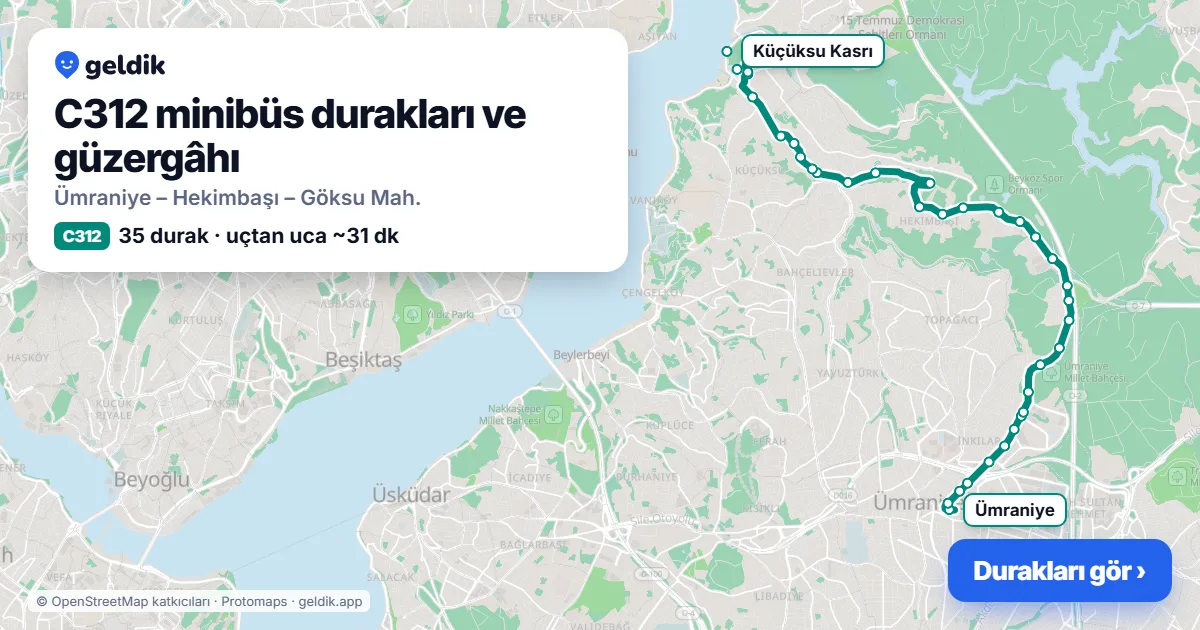 C312 minibüs güzergâhı haritası: 35 durak
