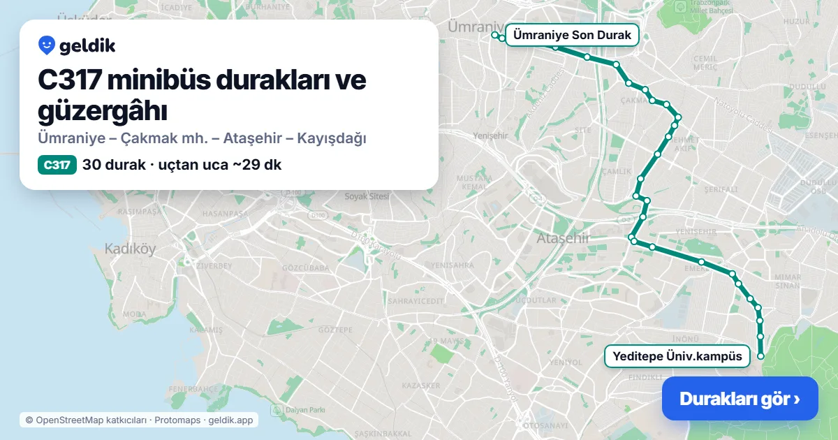 C317 minibüs güzergâhı haritası: 30 durak