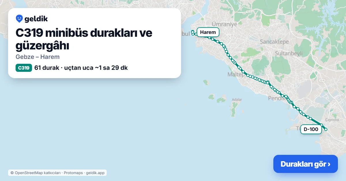 C319 minibüs güzergâhı haritası: 61 durak