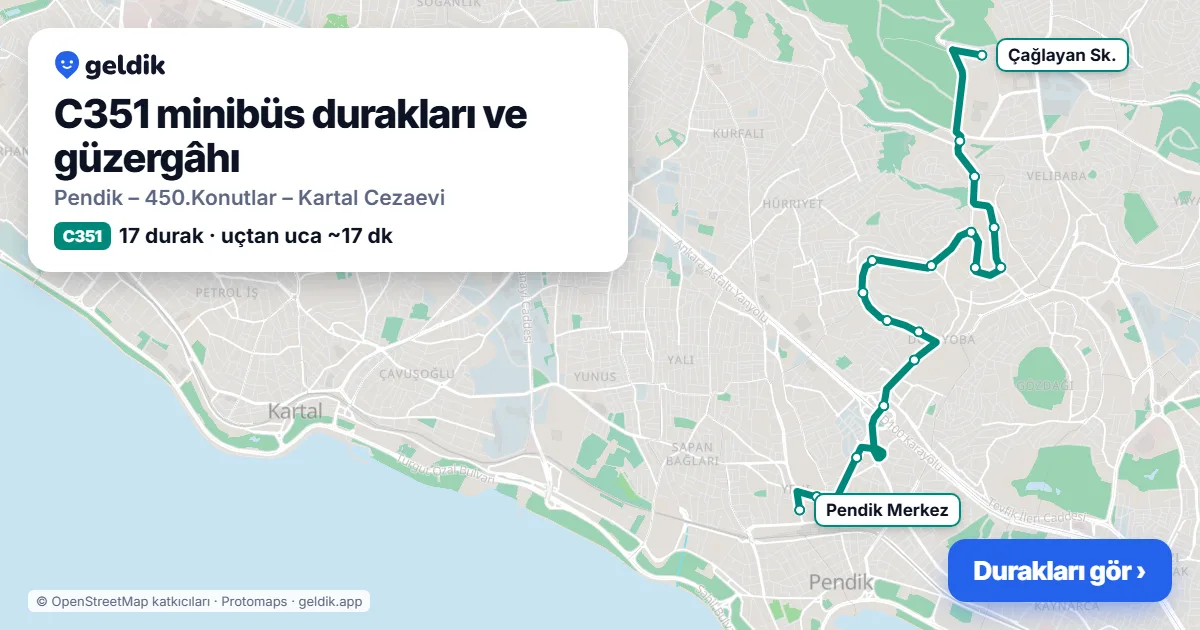 C351 minibüs güzergâhı haritası: 17 durak