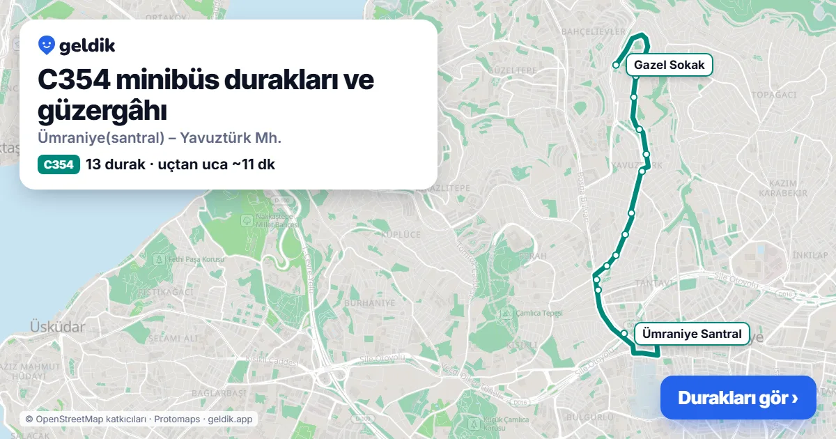 C354 minibüs güzergâhı haritası: 13 durak