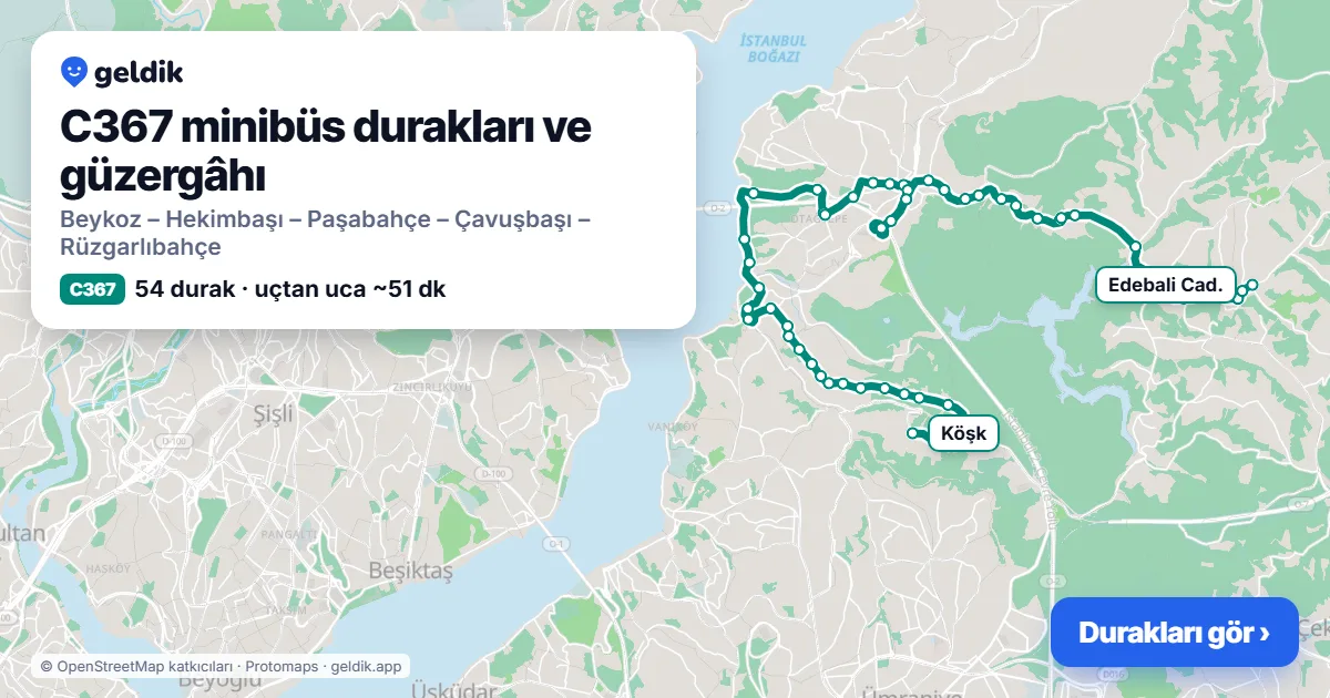 C367 minibüs güzergâhı haritası: 54 durak
