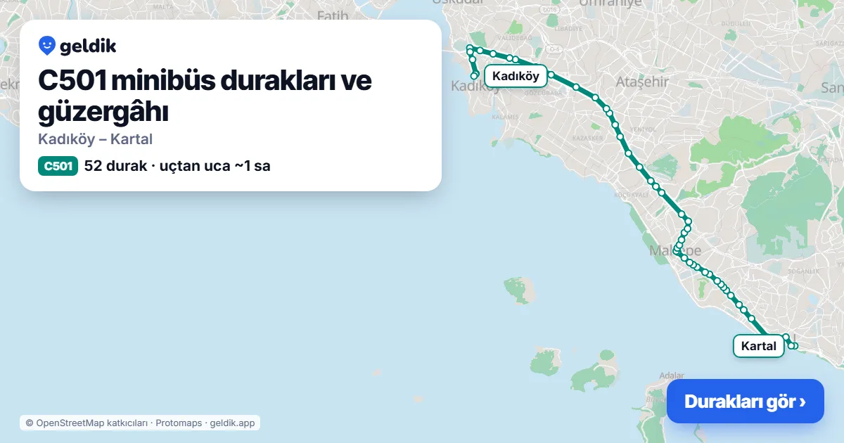 C501 minibüs güzergâhı haritası: 52 durak