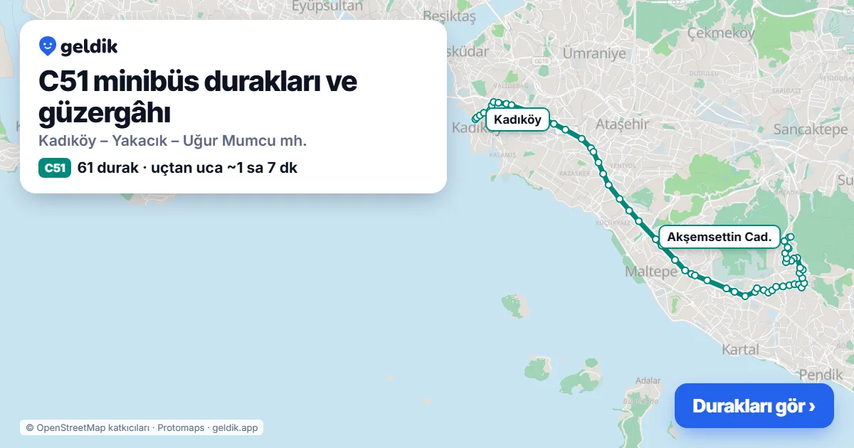 C51 minibüs güzergâhı haritası: 61 durak
