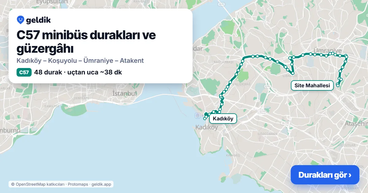 C57 minibüs güzergâhı haritası: 48 durak
