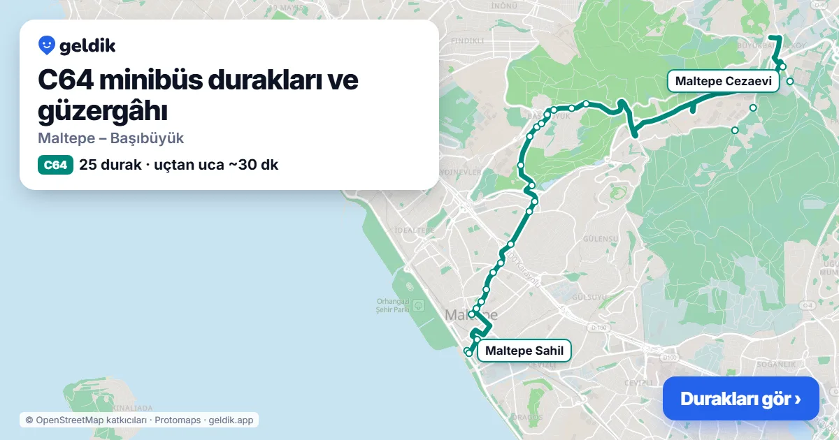 C64 minibüs güzergâhı haritası: 25 durak