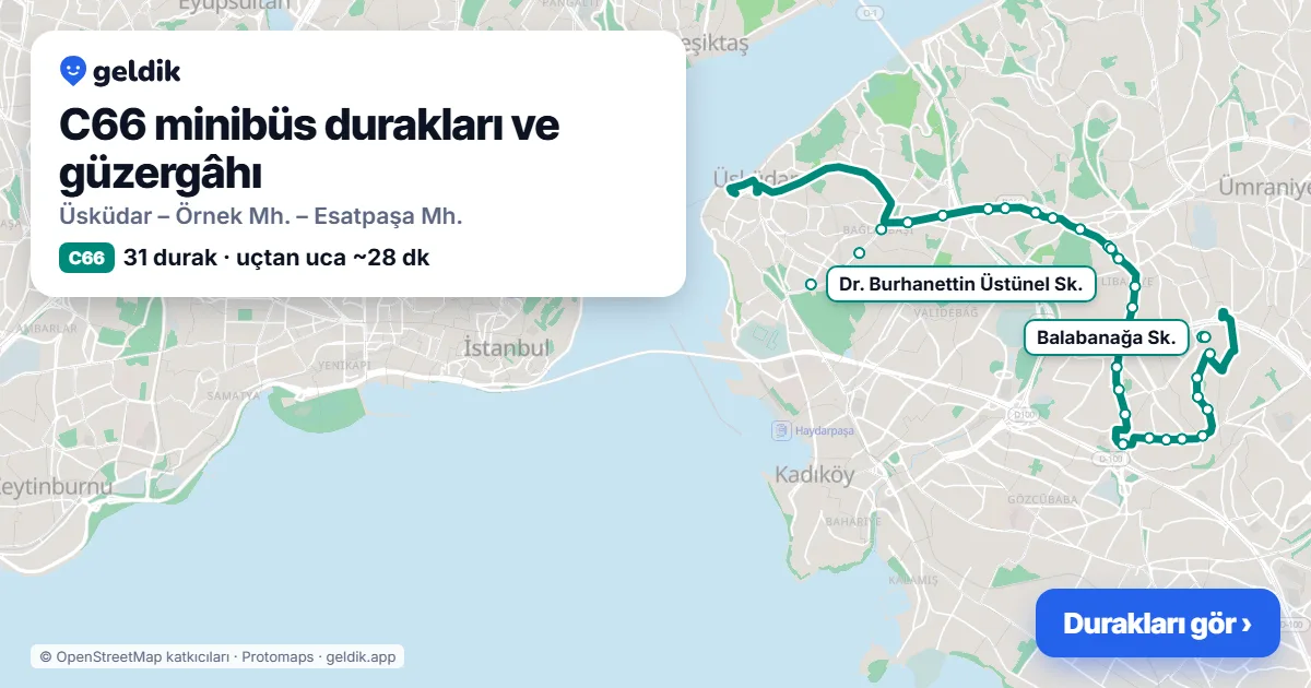 C66 minibüs güzergâhı haritası: 31 durak