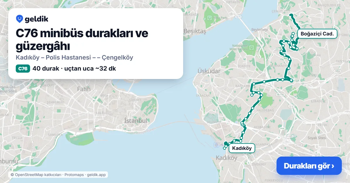 C76 minibüs güzergâhı haritası: 40 durak