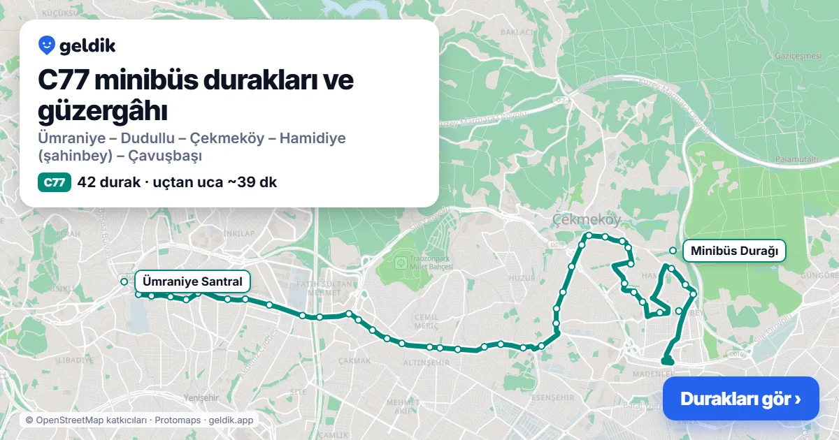 C77 minibüs güzergâhı haritası: 42 durak