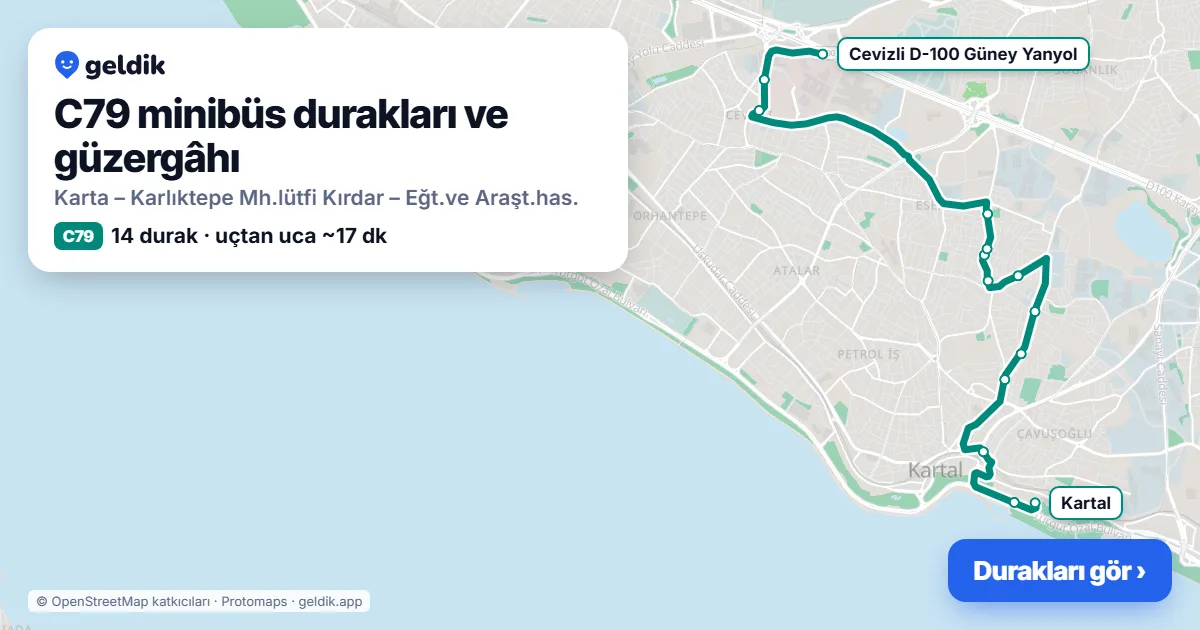 C79 minibüs güzergâhı haritası: 14 durak