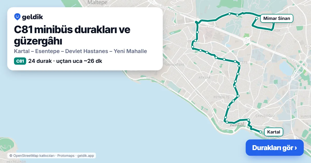C81 minibüs güzergâhı haritası: 24 durak