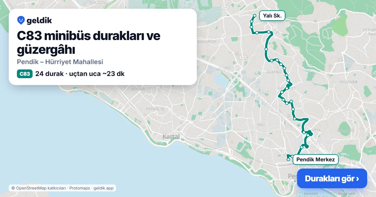 C83 minibüs güzergâhı haritası: 24 durak