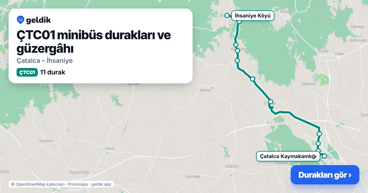 ÇTC01 minibüs güzergâhı haritası: 11 durak