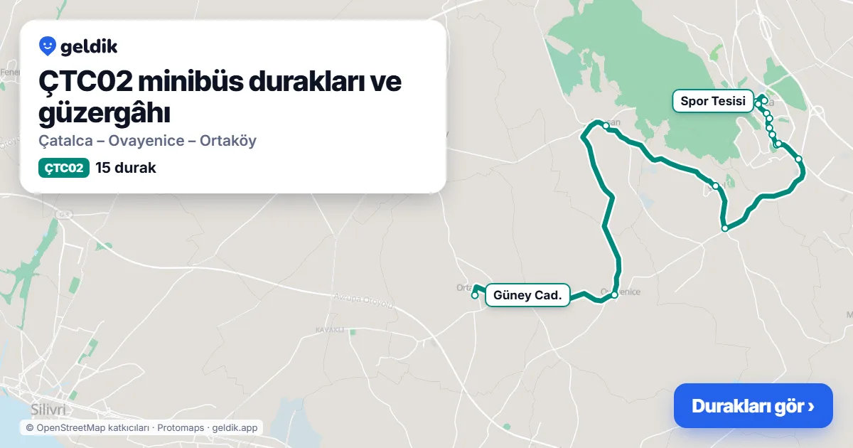 ÇTC02 minibüs güzergâhı haritası: 15 durak