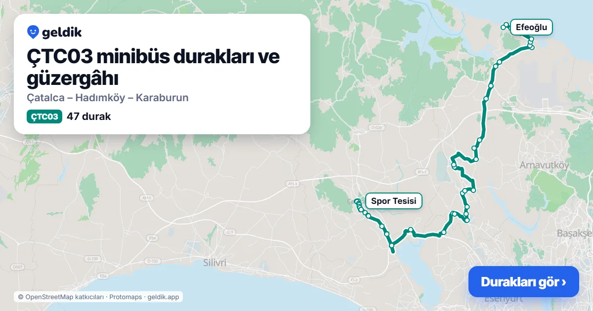 ÇTC03 minibüs güzergâhı haritası: 47 durak