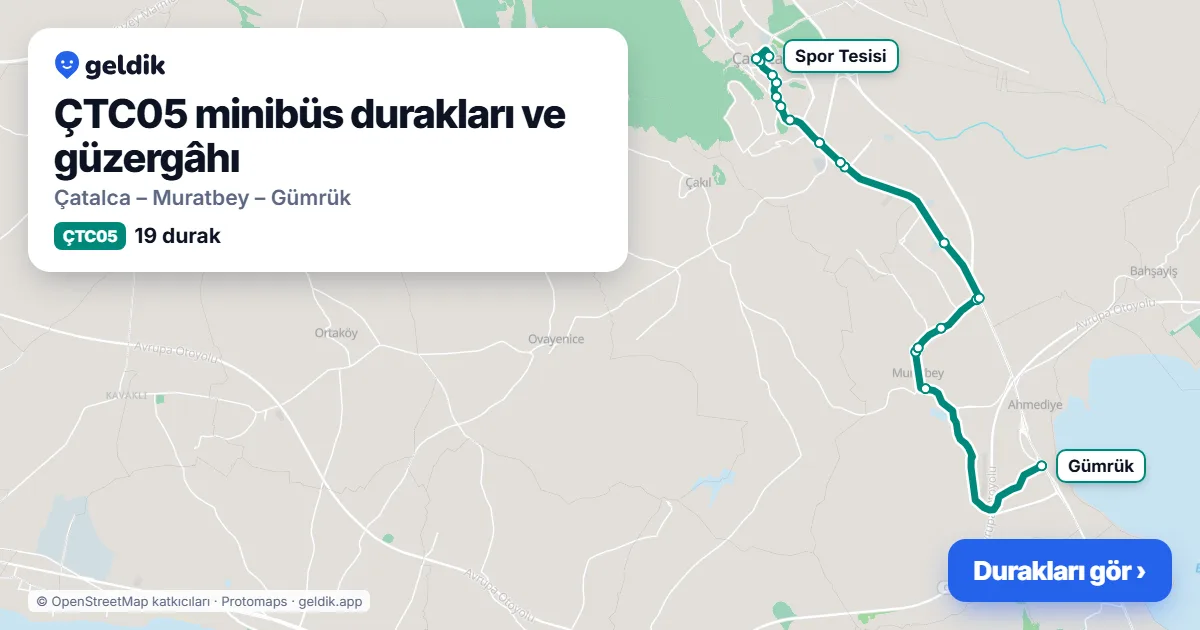 ÇTC05 minibüs güzergâhı haritası: 19 durak