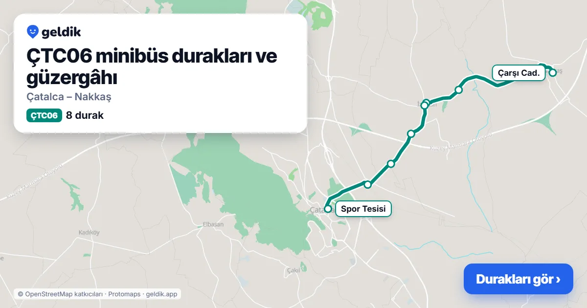 ÇTC06 minibüs güzergâhı haritası: 8 durak