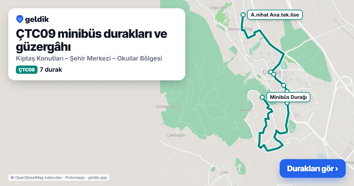 ÇTC09 minibüs güzergâhı haritası: 7 durak