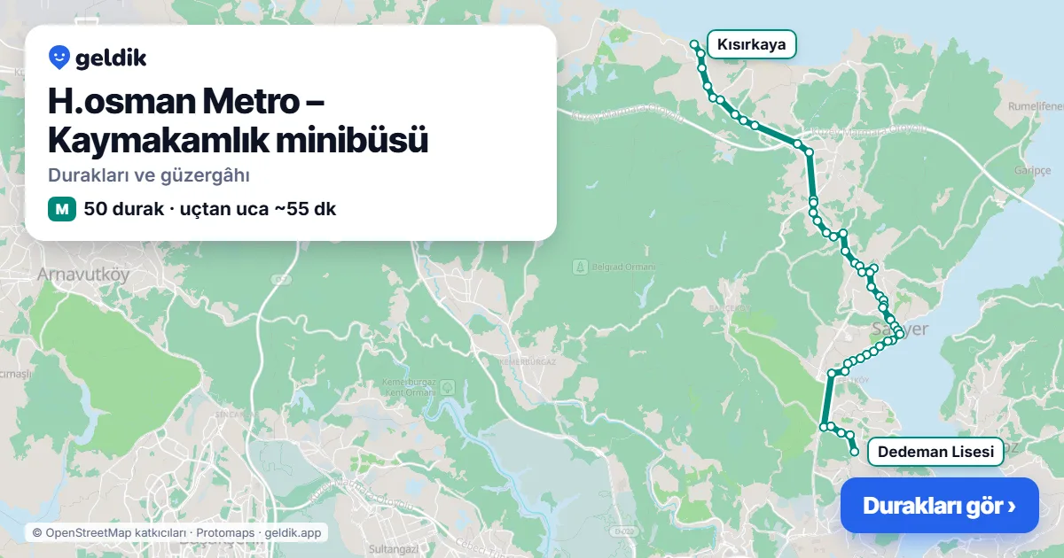 H.osman Metro – Kaymakamlık minibüsü güzergâhı haritası: 50 durak