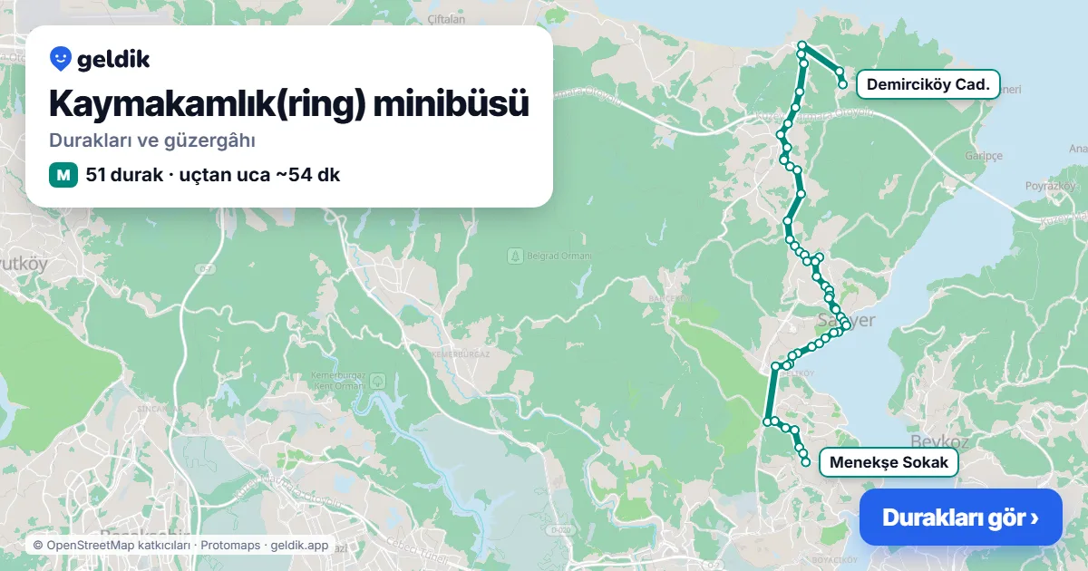 Kaymakamlık(ring) minibüsü güzergâhı haritası: 51 durak