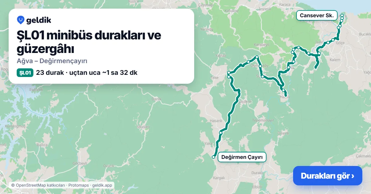 ŞL01 minibüs güzergâhı haritası: 23 durak