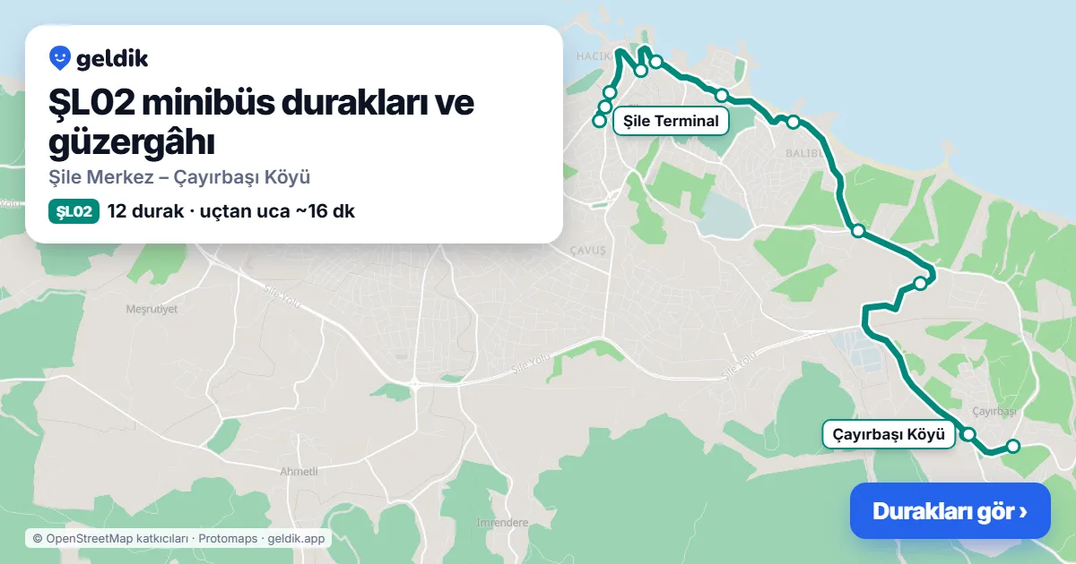 ŞL02 minibüs güzergâhı haritası: 12 durak