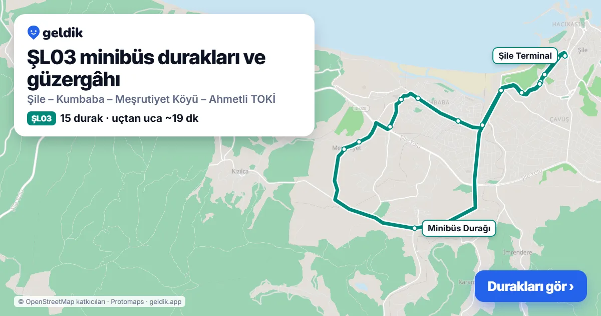 ŞL03 minibüs güzergâhı haritası: 15 durak