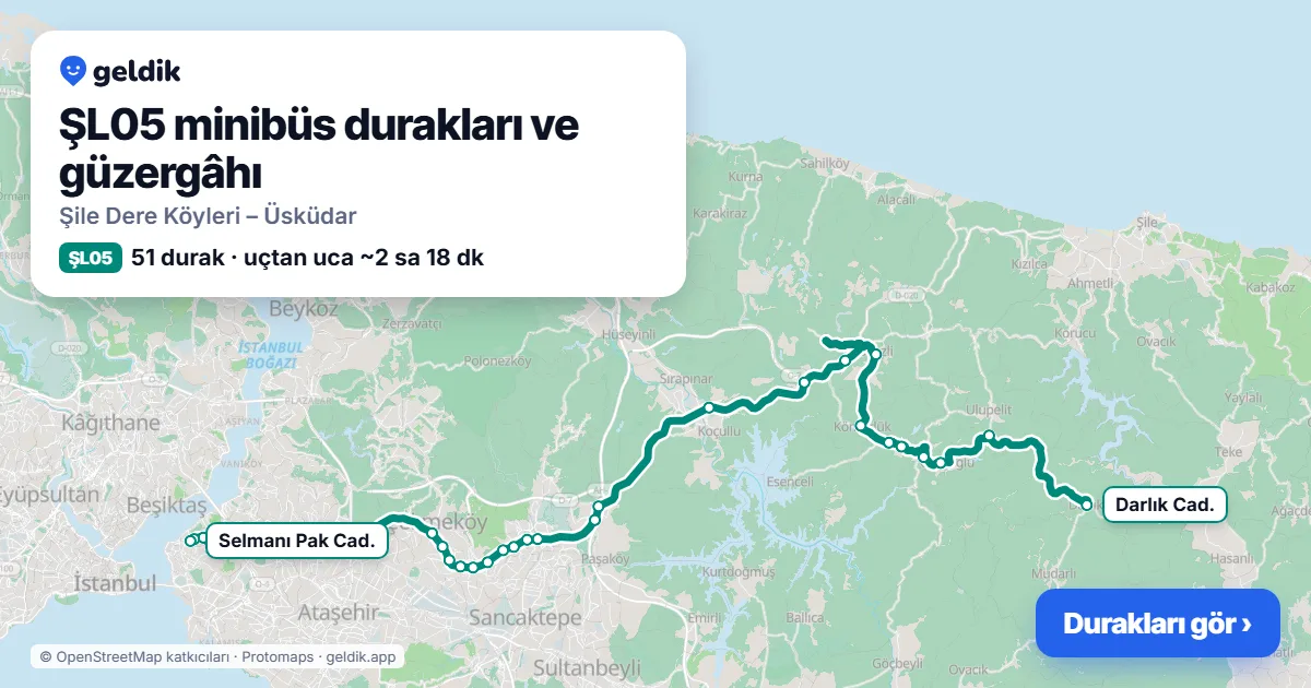 ŞL05 minibüs güzergâhı haritası: 51 durak