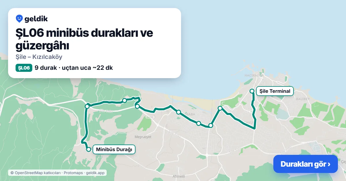ŞL06 minibüs güzergâhı haritası: 9 durak
