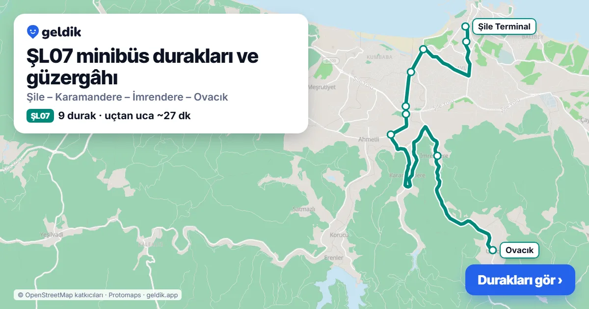ŞL07 minibüs güzergâhı haritası: 9 durak