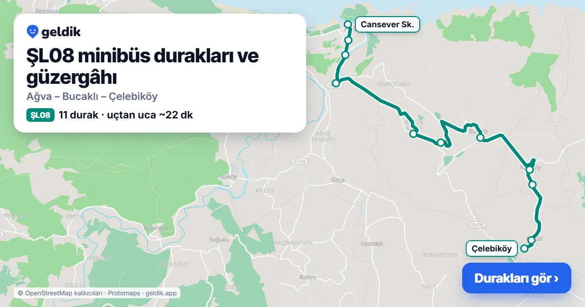 ŞL08 minibüs güzergâhı haritası: 11 durak