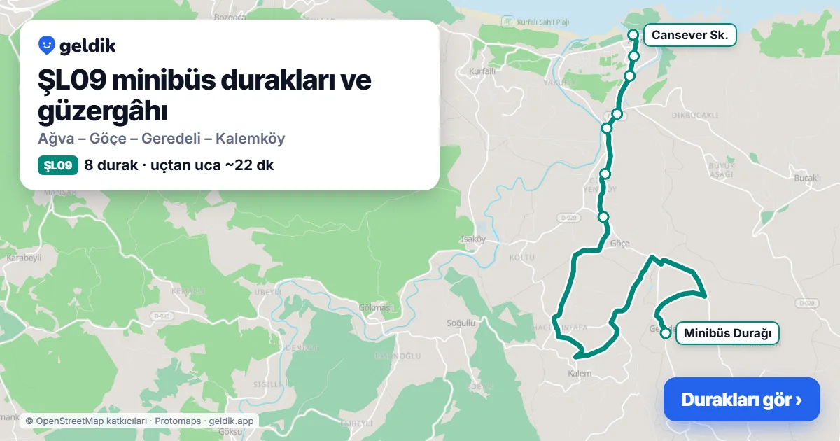ŞL09 minibüs güzergâhı haritası: 8 durak